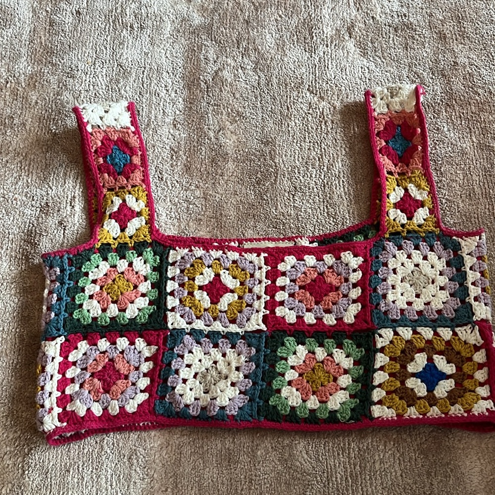 FARM Rio Multicolor Crochet Square-Panel Crop Top - Picture 3 of 5